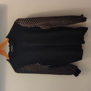 S Anthropologie Adrianna Papell Gold Dot Long Sleeve Sweater Black Top Holiday